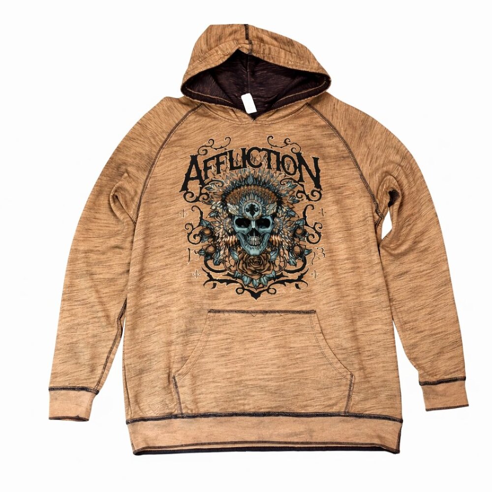 Affliction Reversible Skull Hoodie Men’s 3XL Y2K Biker Gothic Distressed EUC
